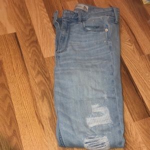 Light blue super skinny high rise distressed Abercrombie jeans